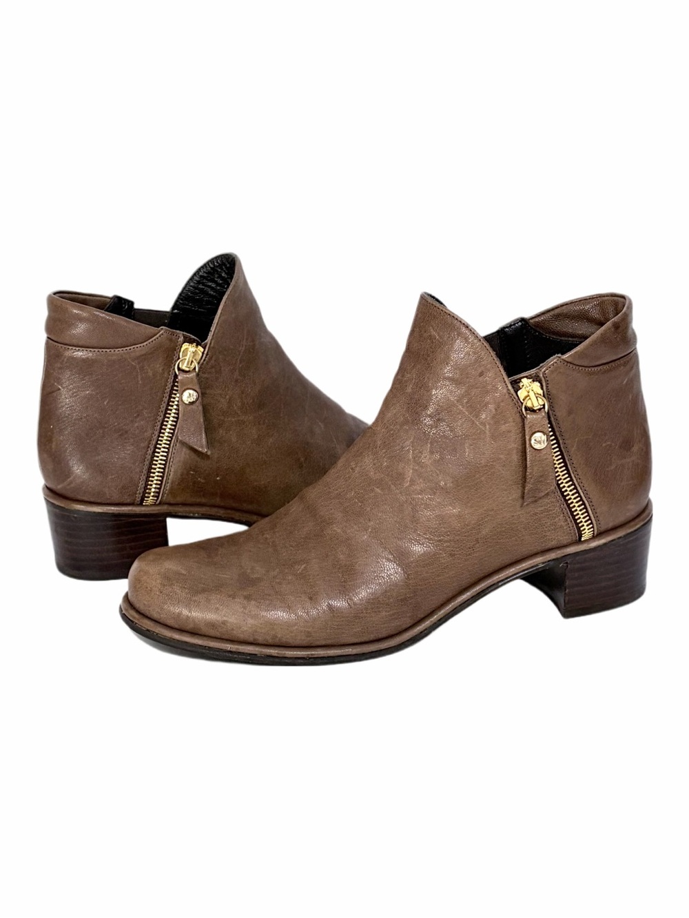 Stuart Weitzman Brown Leather Side Zipper Ankle Boots Casual Dress Size 7.5